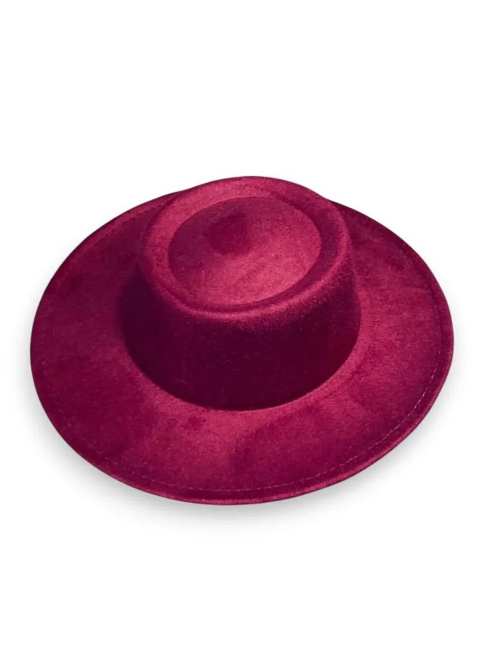 Burgundy Concave Top Felt Fedora Wide Flat Brim Hat OS NWT